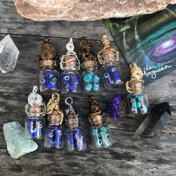 Evil Eye Protection Bottle Necklace Wire Wrapped - in Titanium Wire - Picture 7 of 10